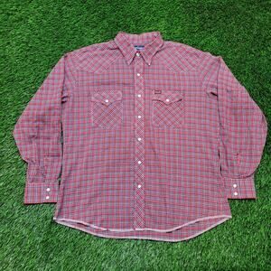 Vintage 80s Wrangler Pearl Snap Western Shirt Mens XL USA Made Plaid Check